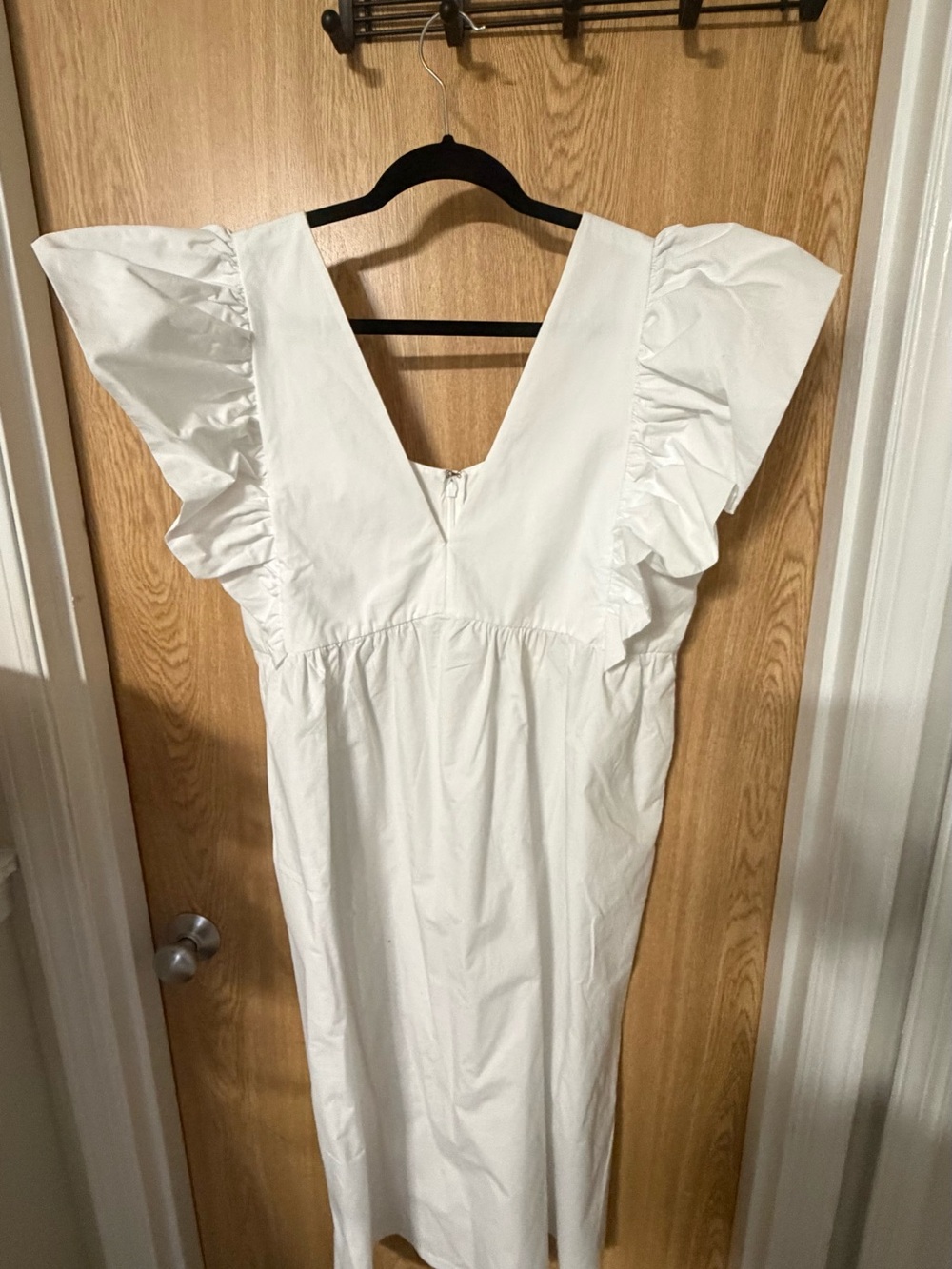 Anthropologie White Ruffle-Sleeve V-Neck Midi Dress